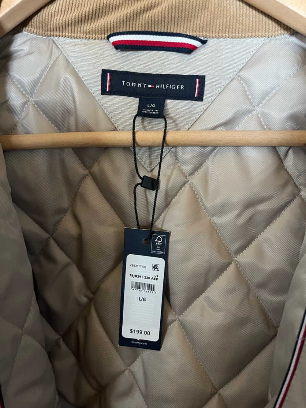 Tommy Hilfiger Beige Jacket with Tan Corduroy Collar - Picture 4 of 7